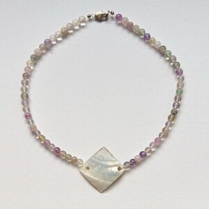 Fluorite & Shell Necklace + 925 Earrings Set